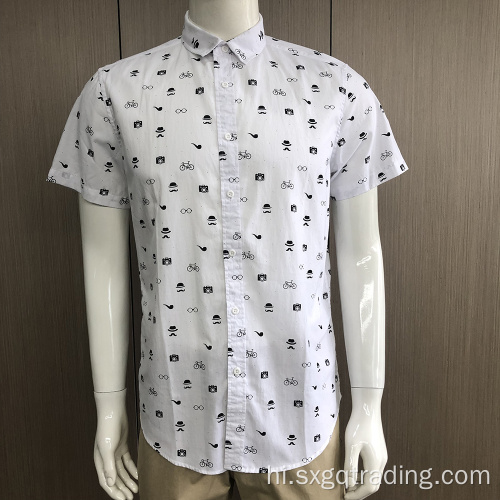 पुरुषों की स्टैंड-अप कॉलर छोटी आस्तीन प्रिंट शर्ट